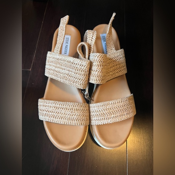 Steve Madden Women’s Brenda Slingback Platform Sandals, Natural Raffia, 11 US - Picture 3 of 10